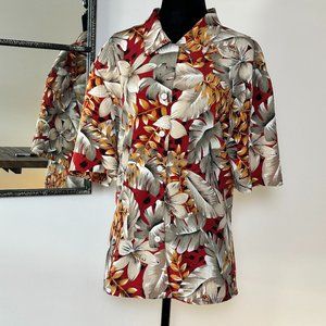 Vintage Tanjay short sleeve button up Hawaiian print red and brown